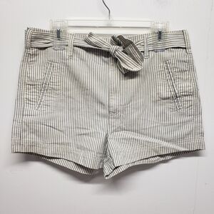 American Eagle Pinstripe Tie-Waist Shorts Size 10 White Navy Cotton Preppy Y2K